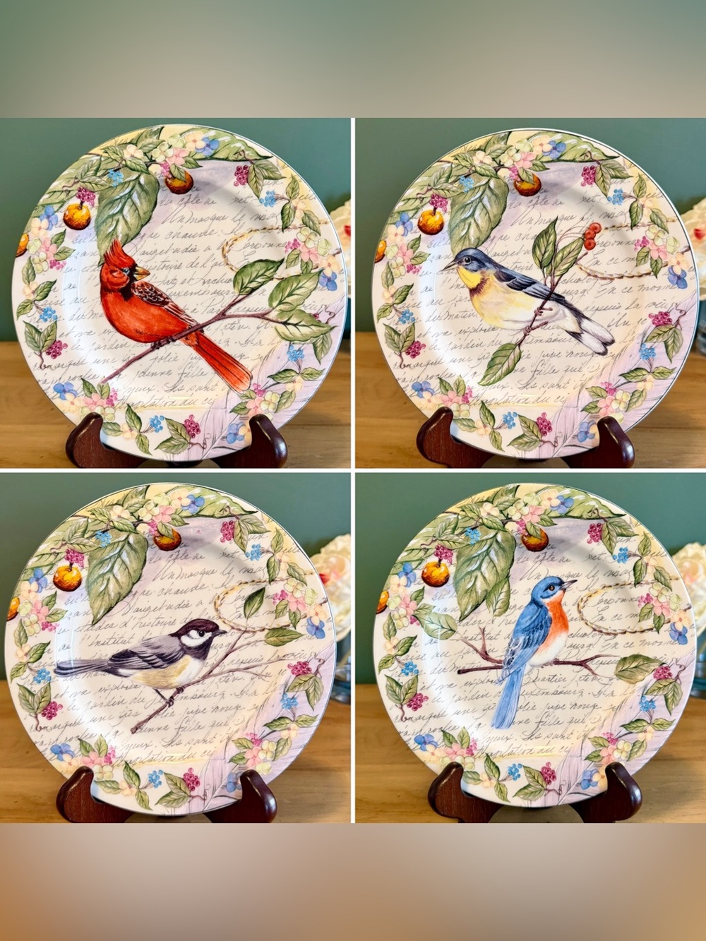 American Atelier Morning Song Bird Salad Plates Set 4